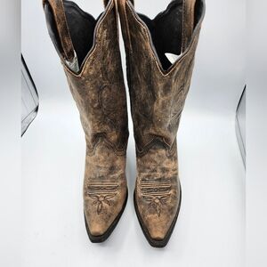 Distressted Leather Brown Western Cowboy Boots Snip Toe Leather Inside Sz 10W